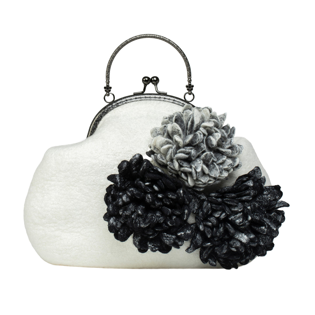 Gray & White Large Victorian Style Chrysanthemum Wool Bag