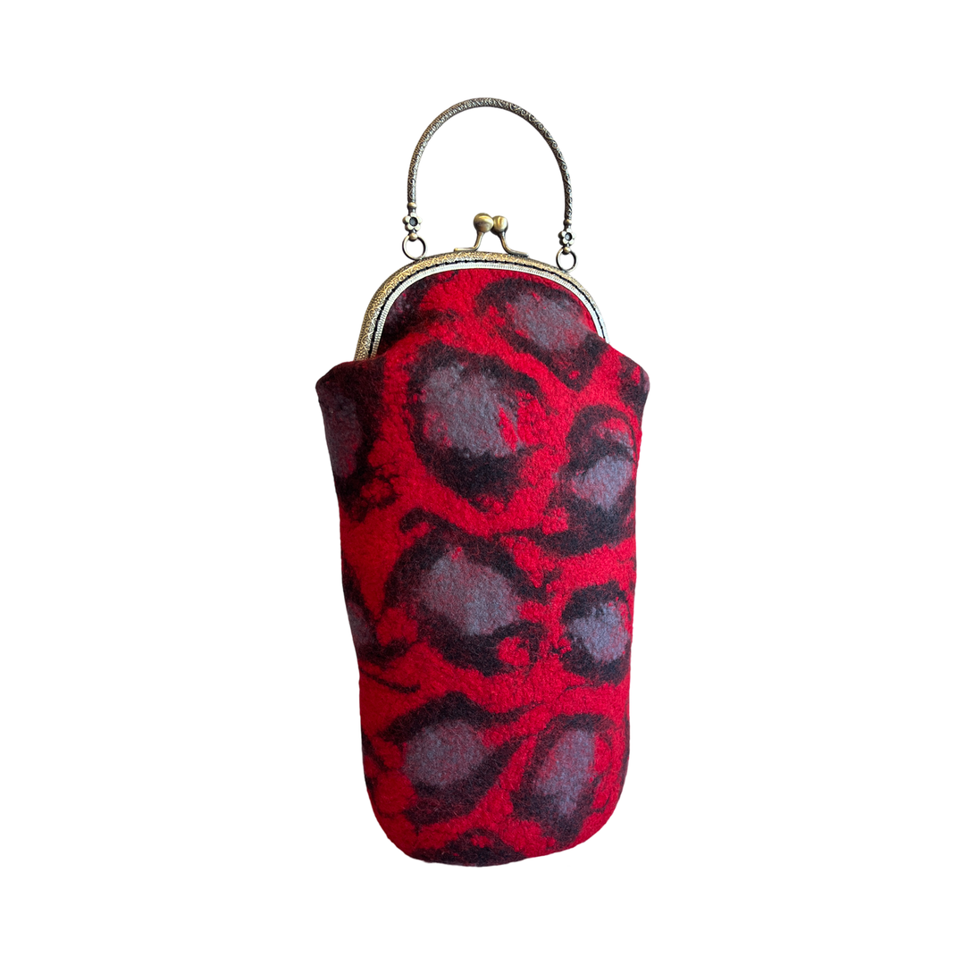 Victorian Style Red Leopard Print Wool Bag | Red & Black