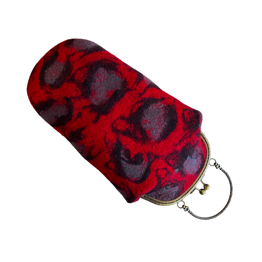 Victorian Style Red Leopard Print Wool Bag | Red & Black