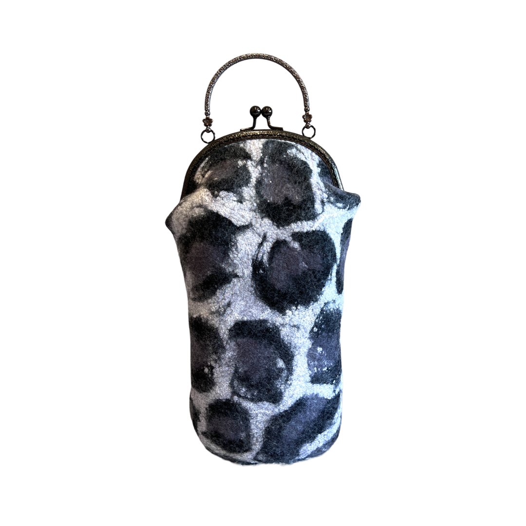 Victorian Style Snow Leopard Print Wool Bag | Gray & Black