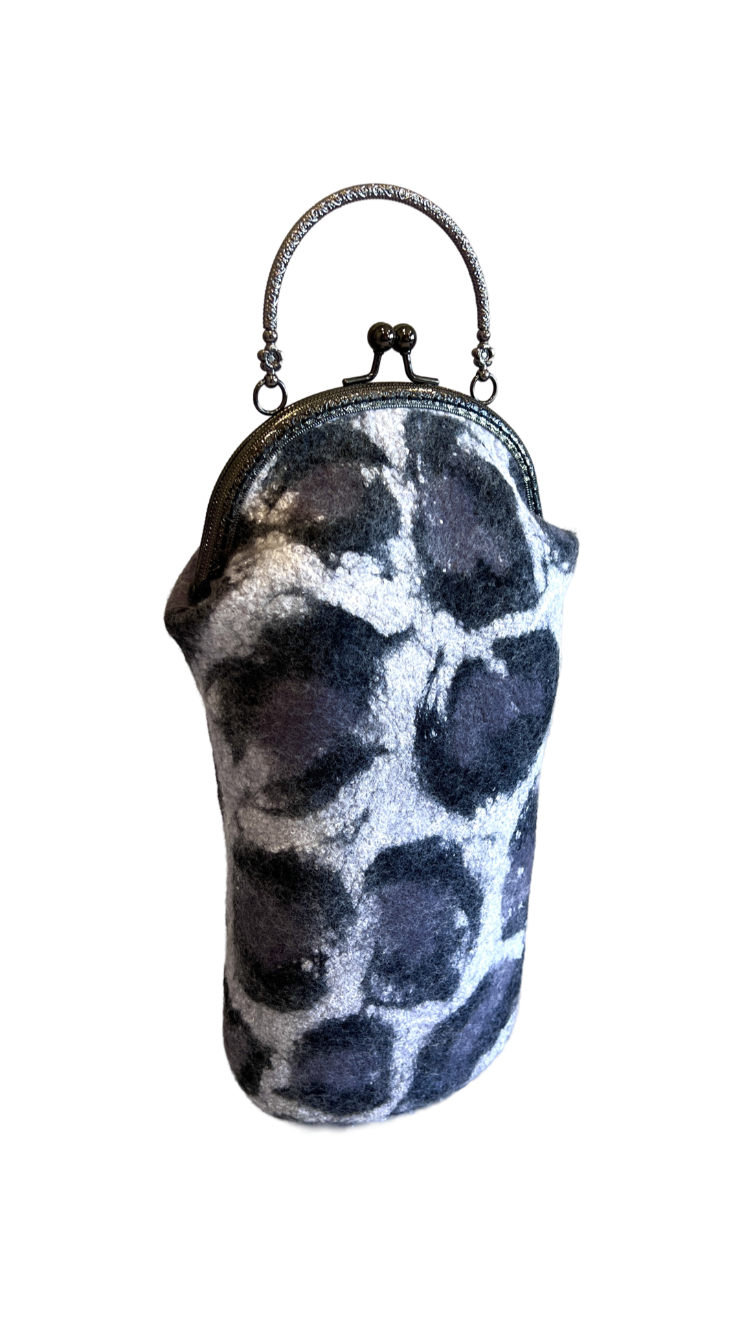 Victorian Style Snow Leopard Print Wool Bag | Gray & Black