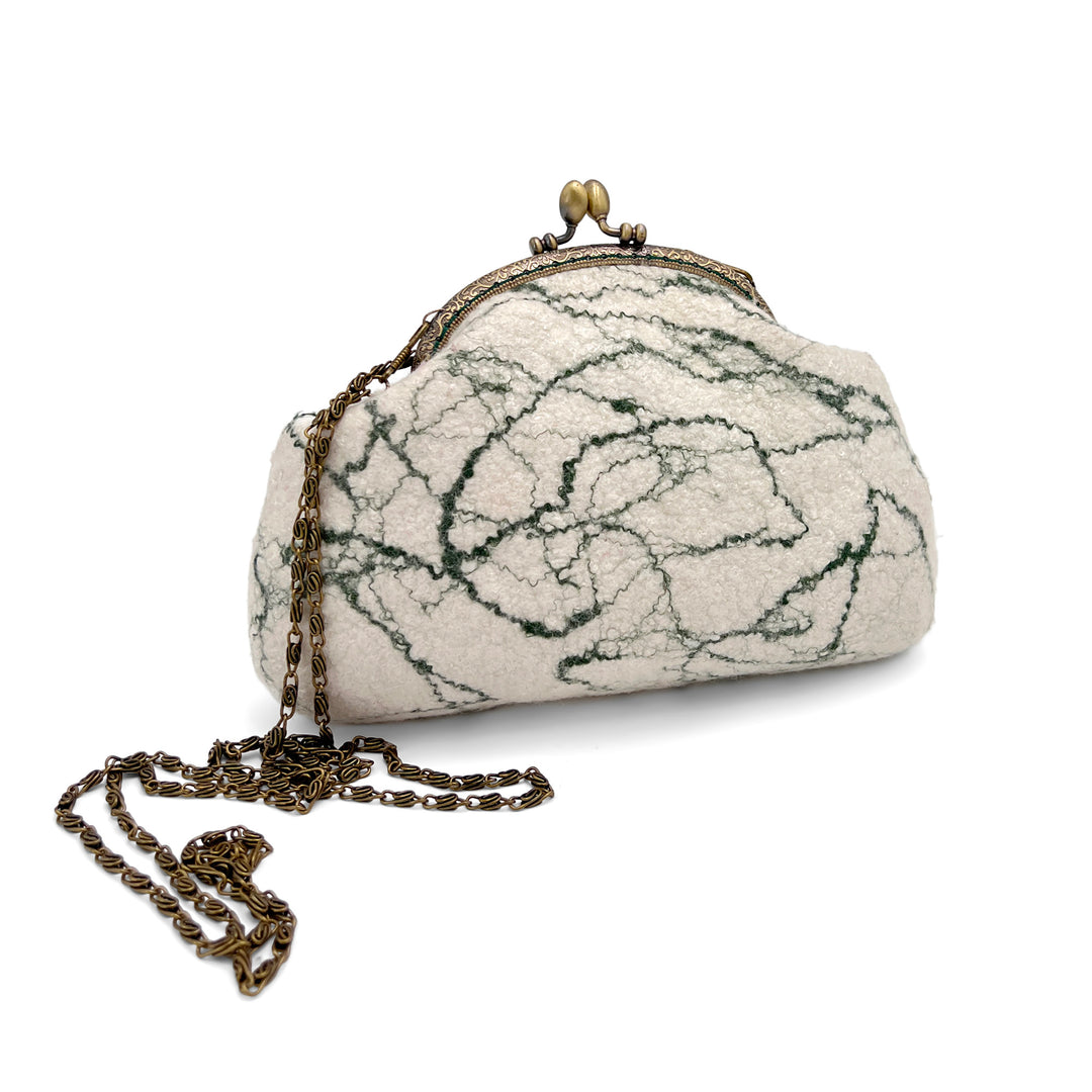 White & Dark Green Victorian Style Small Marble Wool Bag