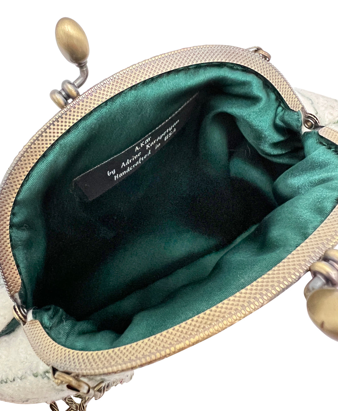 White & Dark Green Victorian Style Small Marble Wool Bag