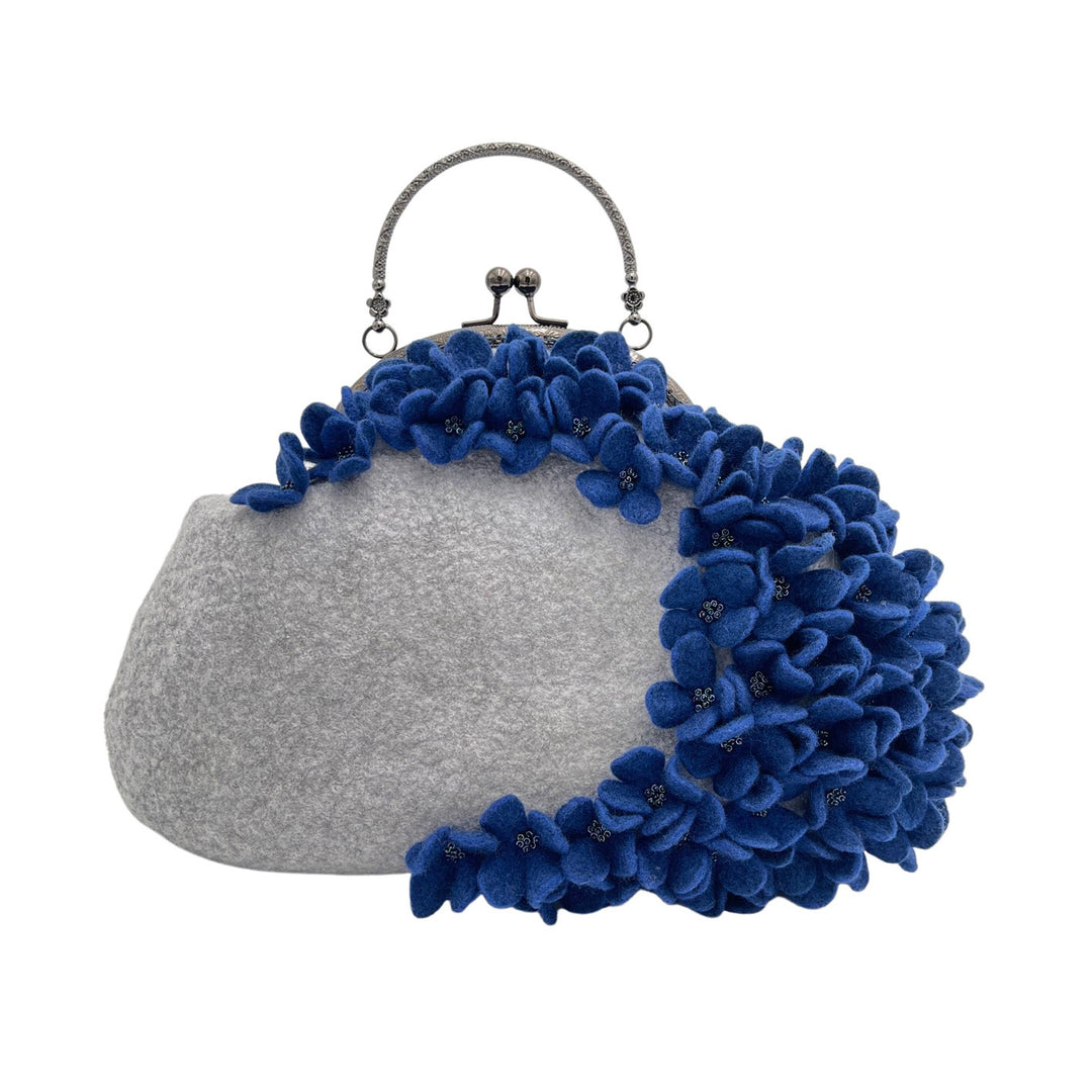Royal Blue & Gray Victorian Style Floral Large Wool Bag