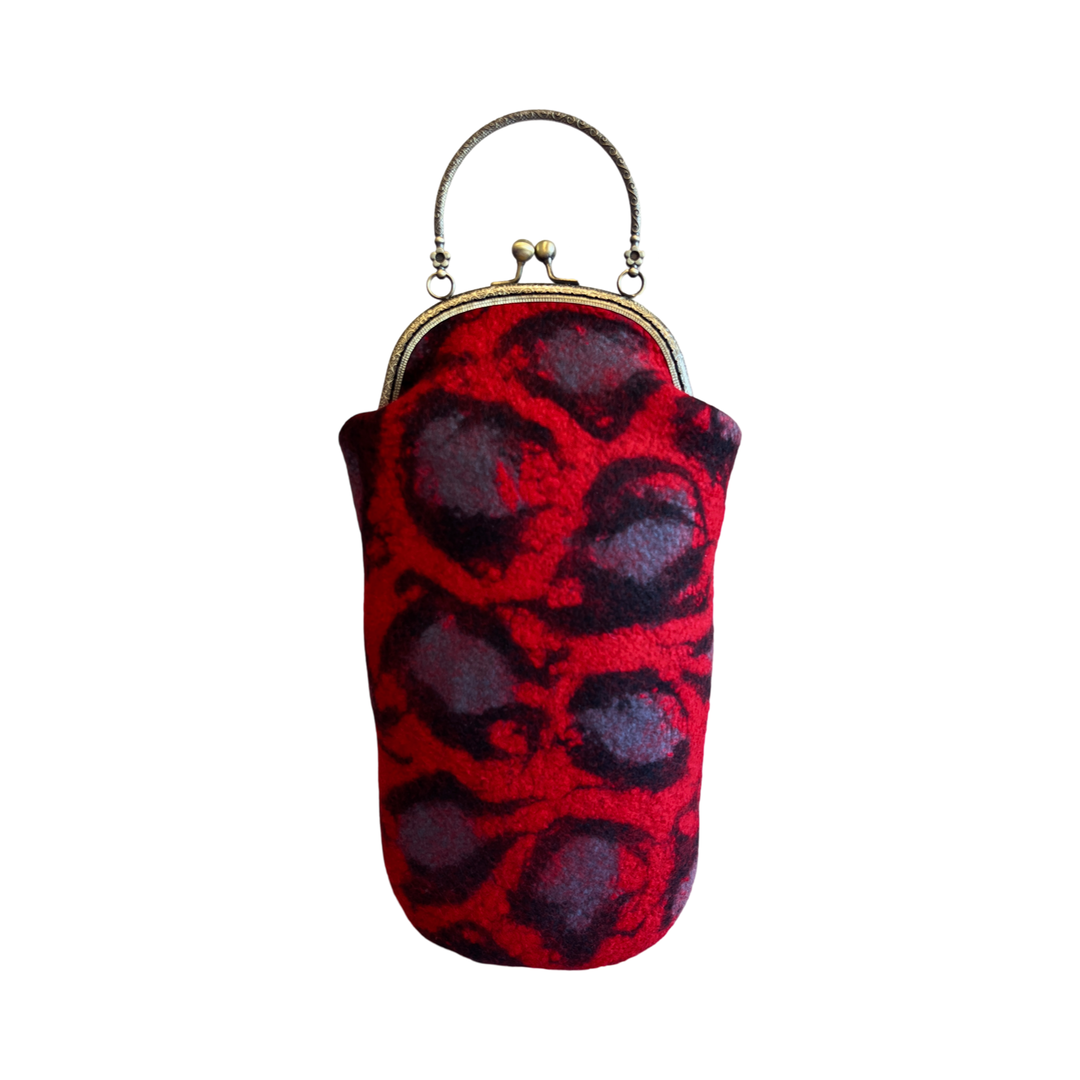 Victorian Style Red Leopard Print Wool Bag | Red & Black