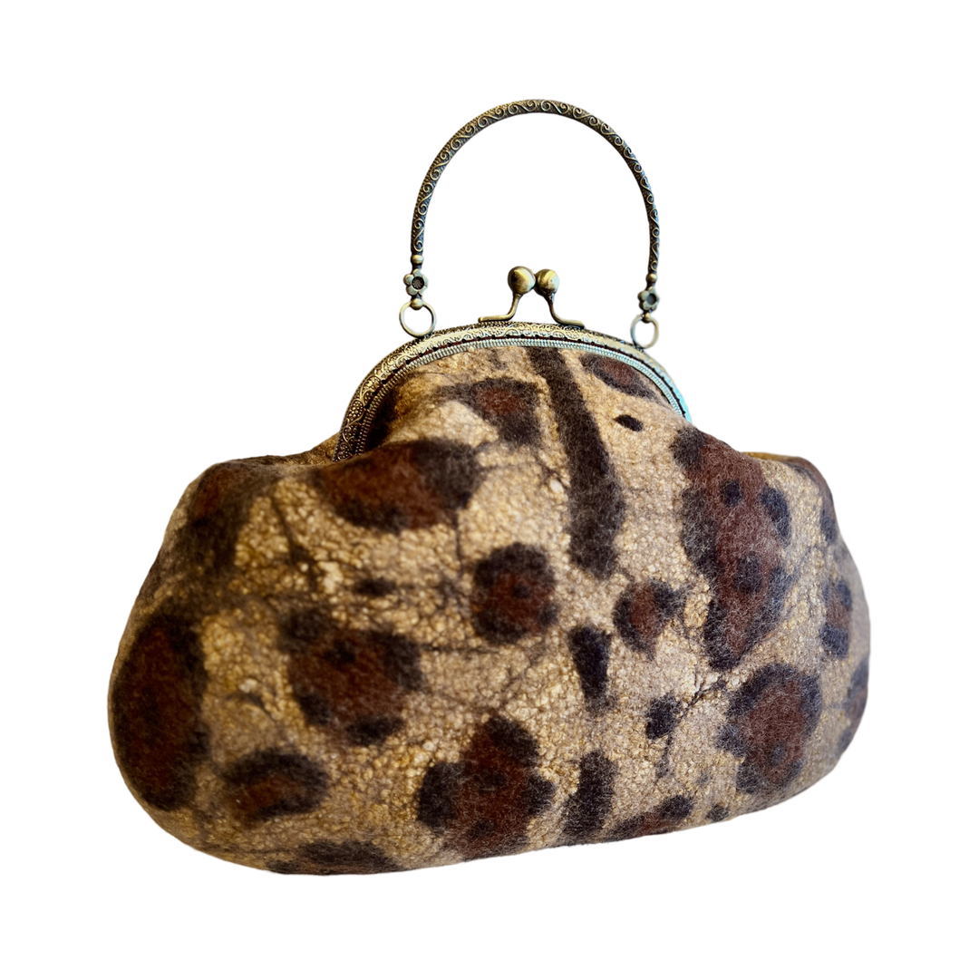 Victorian Style Leopard Print Wool Bag | Brown & Beige