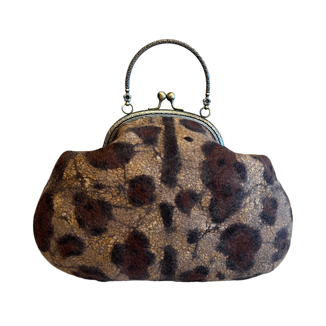 Victorian Style Leopard Print Wool Bag | Brown & Beige