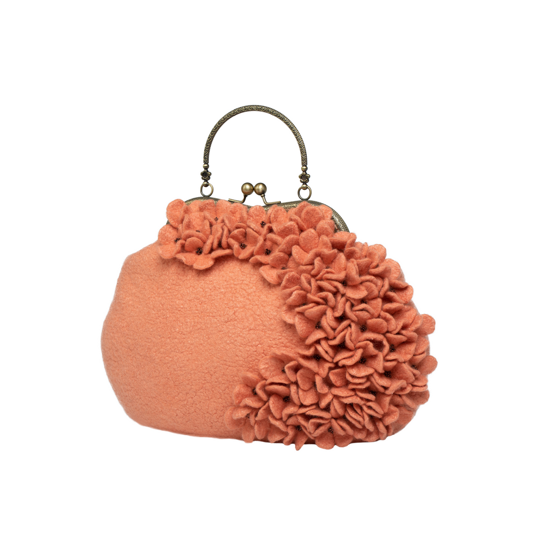 Peach Orange Victorian Style Floral Wool Bag
