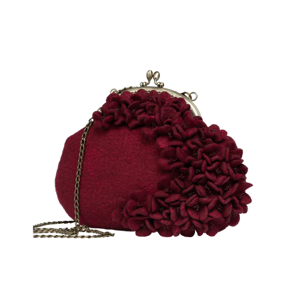 Wine Red Victorian Style Floral Wool Crossbody