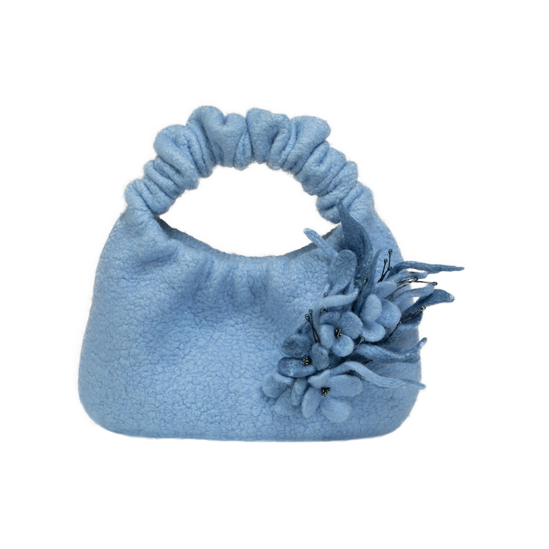 Powder Blue Small Floral Wool Bag