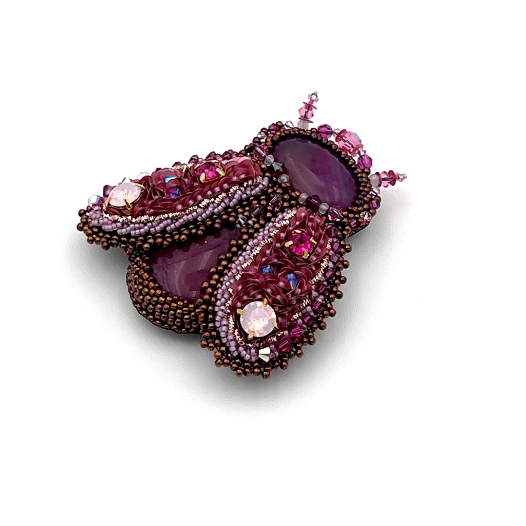 "Peony" Beetle Brooch with Natural Stones & Swarovski Crystals