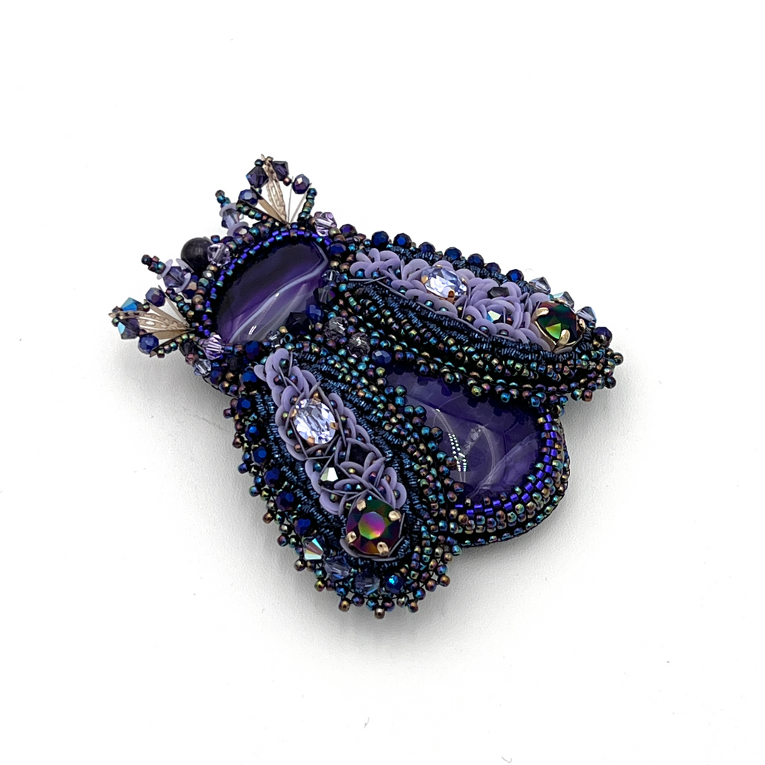"Orchid" Beetle Brooch with Natural Stones & Swarovski Crystals