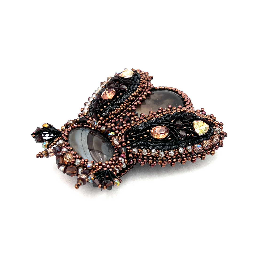 "Mocha" Beetle Brooch with Natural Stones & Swarovski Crystals