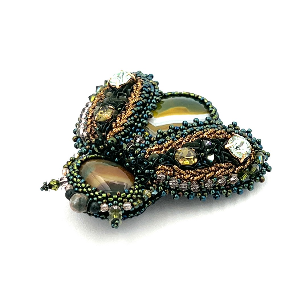 "Amazonia" Beetle Brooch with Natural Stones & Swarovski Crystals