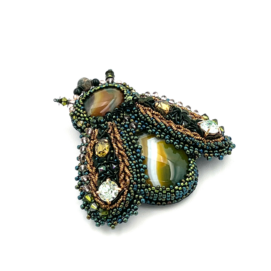 "Amazonia" Beetle Brooch with Natural Stones & Swarovski Crystals