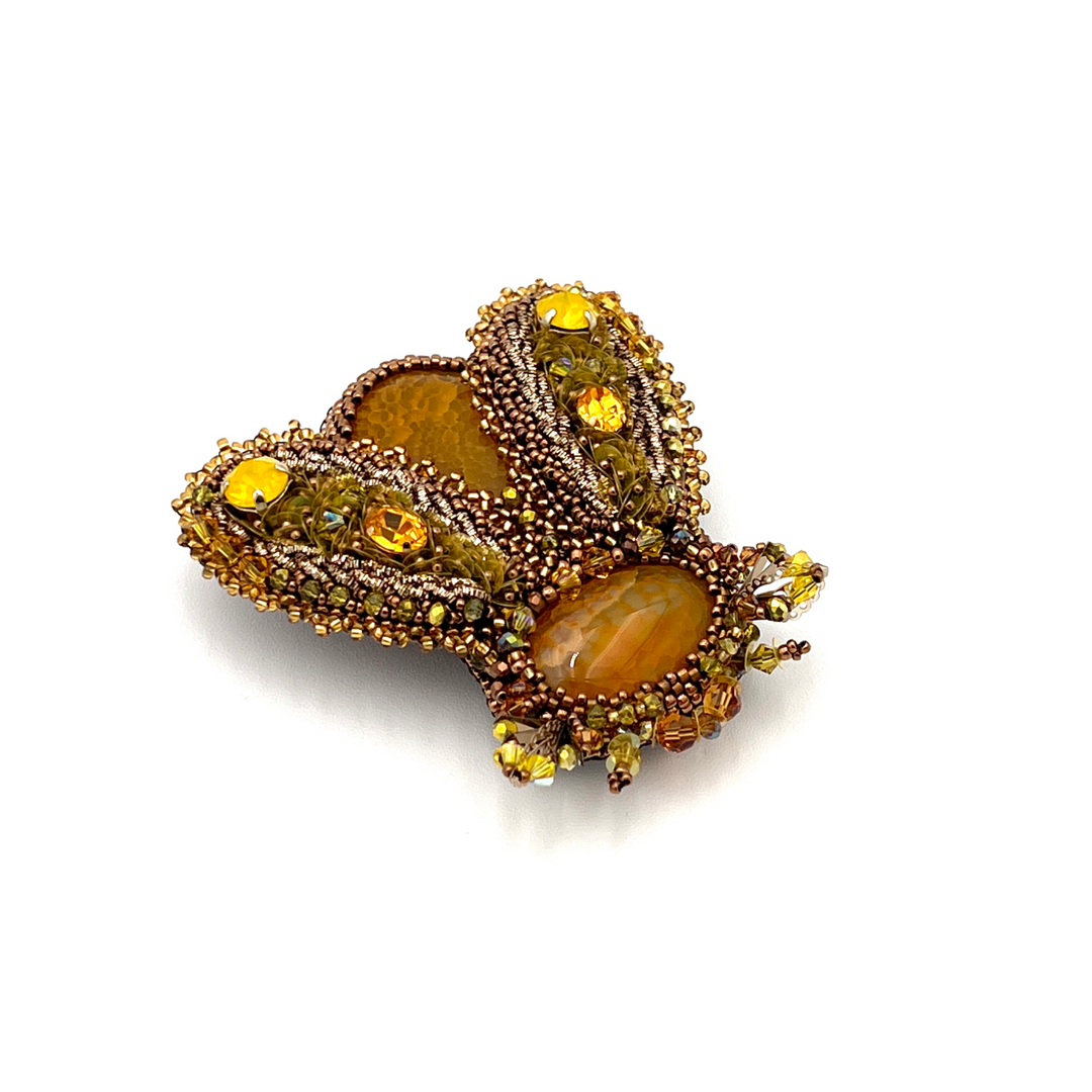 "Sunkissed" Beetle Brooch with Natural Stones & Swarovski Crystals