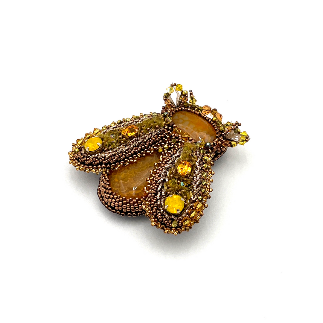 "Sunkissed" Beetle Brooch with Natural Stones & Swarovski Crystals